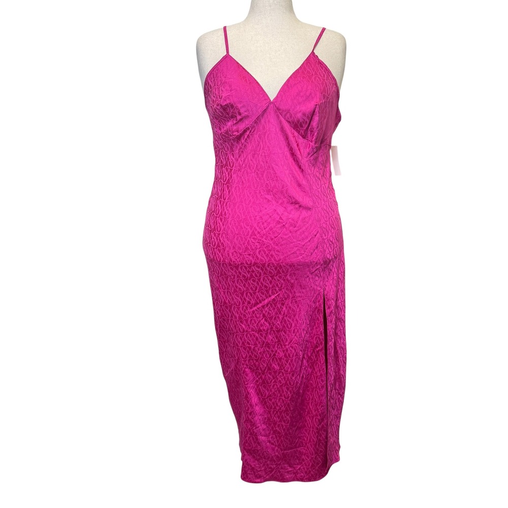 Victoria's Secret Womens Slip Dress XL Pink Logo Jacquard Lace Up Barbiecore